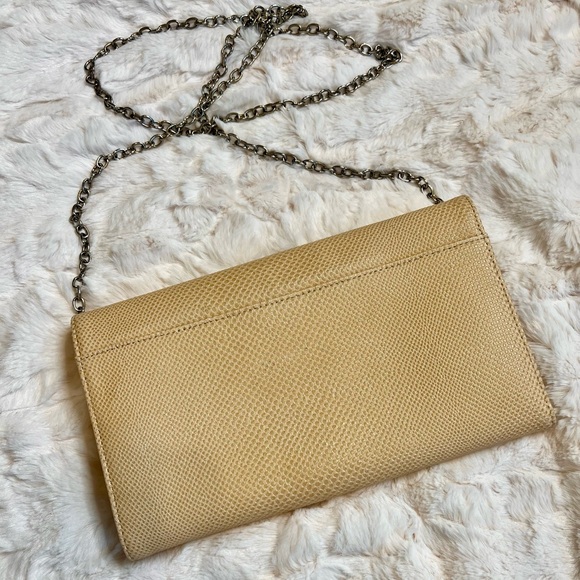 Halogen beige sparkle leather clutch with chain - Picture 2 of 8